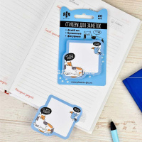 Клейкая закладка бумажная 64х62мм 60л "Кот" голубая, фигурная 65168 от магазина "Карандаш"