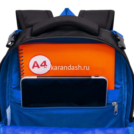Рюкзак 28х39х17см 943гр, 2 отделения, 3 кармана, с сумкой для обуви, черный/синий RB-458-1/1 от магазина "Карандаш"