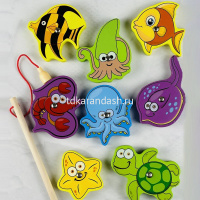 Пазл-игра "Рыбалка" 30х22см на магнитах, дерево (1 удочка, 8 рыбок) 11389-24 от магазина "Карандаш"