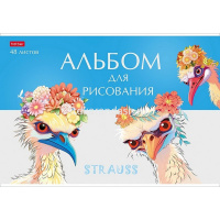 Альбом для рисования А4 48л "Модные страусы" на скобе, пластиковая обложка, 5 дизайнов 087326 от магазина "Карандаш"