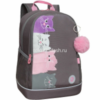 Рюкзак 38х28х18см, 500гр, 2 отделения, 2 кармана, серый, с брелком "Котята" RG-463-6/2 от магазина "Карандаш"