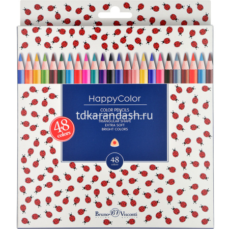 Карандаши 48 цветов "HappyColor" трехгранные дерево, картон 30-0074 от магазина "Карандаш"