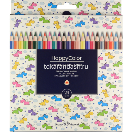 Карандаши 24 цвета "HappyColor" трехгранные дерево, картон 30-0053 от магазина "Карандаш"