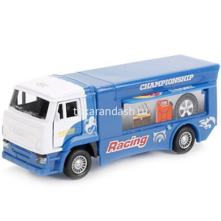 Машина "Kamaz Спорт Грузовик" синяя, инерционная, металл 12см (открывающиеся двери) от магазина "Карандаш"