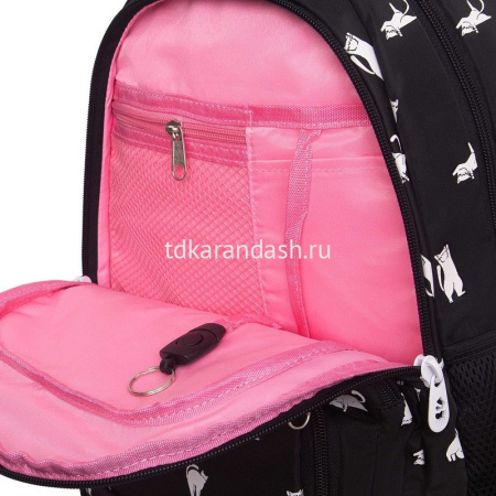 Рюкзак 30х39х20см, 770гр, 3 отделения, 4 кармана, котики на черном, с картхолдером RG-662-1/4 от магазина "Карандаш"