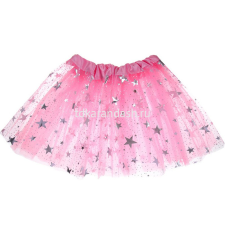 Юбка карнавальная "Звездочка" розовая/серебро, длина 30см, нейлон 342-091