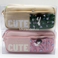 Пенал "Cute" 21х10,5х6см, прямоугольный, 1 отделение, 2 кармана, текстиль, со значком, 3 цвета от магазина "Карандаш"