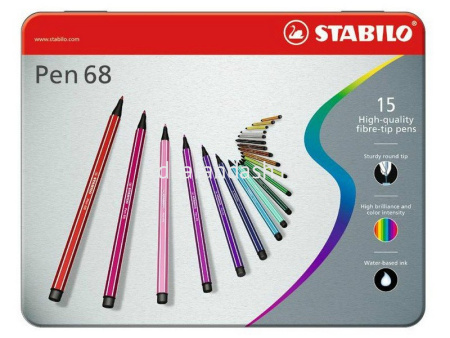 Фломастеры 15 цветов "Pen 68" шестигранные, смываемые, металл 6815-6
