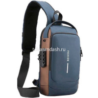 Сумка через плечо 31х16х9см 1 отделение, 3 кармана, кодовый замок, USB разъем, синяя SD342 от магазина "Карандаш"