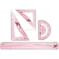 Набор 4 предмета гибкий розовый (линейка 30см, 2 треугольника 9/13см, транспортир 10см) пластик от магазина "Карандаш"