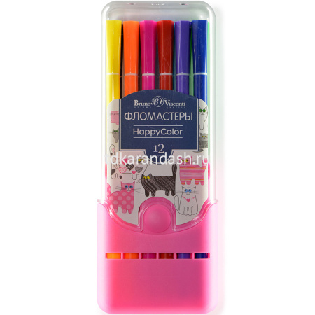 Фломастеры 12 цветов "HappyColor" круглые, в пластиковом пенале, 2 вида 32-0036 от магазина "Карандаш"