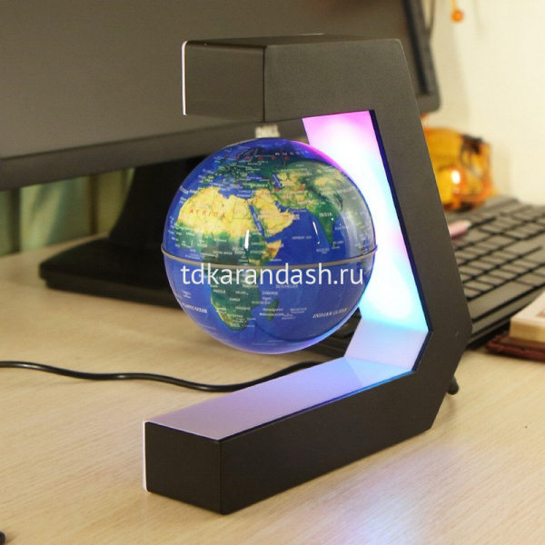 Глобус парящий 17,5х17,5см серебристый, на подставке, подсветка, пластик EV-EK-3-BLU от магазина "Карандаш"