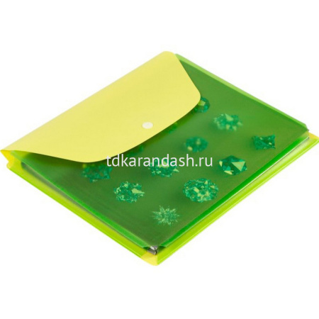 Папка-конверт на кнопке А5 пвх, с расширением 2,5см, лайм 2915-123/133 от магазина "Карандаш"