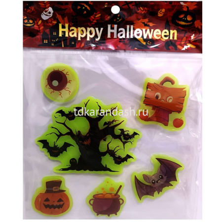 Наклейки витражные "Хэллоуин" 19х19см 6шт. размер 5-8см, 6 видов Y9898-24 от магазина "Карандаш"
