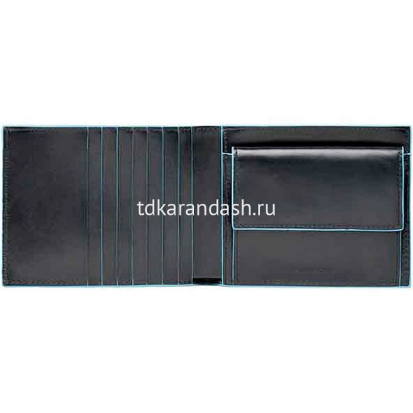 Кошелек "Blue Square" 12,5х9х2см 2 отделения, черный, натуральная кожа PU1239B2R/N от магазина "Карандаш"