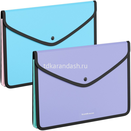 Папка-конверт на кнопке "Diagonal Pastel" А4 пластик 0,6мм с текстильной вставкой, ассорти 55144