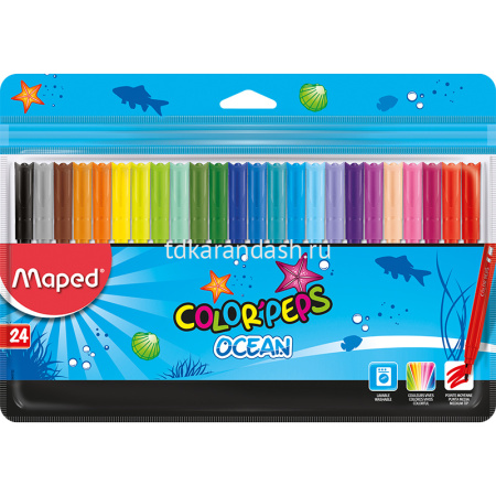 Фломастеры 24 цвета "Color'Peps Ocean" смываемые с заблокированным пишущим узлом, блистер 845722