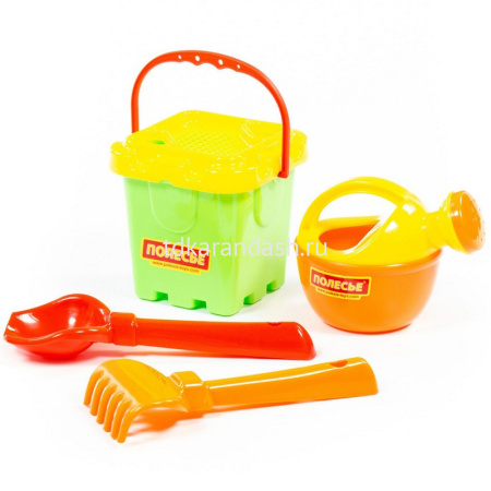 Набор д/песка №264 (ведро-крепость малое, ситечко-крепость, совок №2, грабельки, лейка малая) 7147 от магазина "Карандаш"
