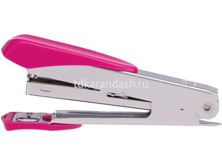 Степлер №10 12л глубина 50мм, со встроенным антистеплером, металл/пластик розовый E0260 от магазина "Карандаш"