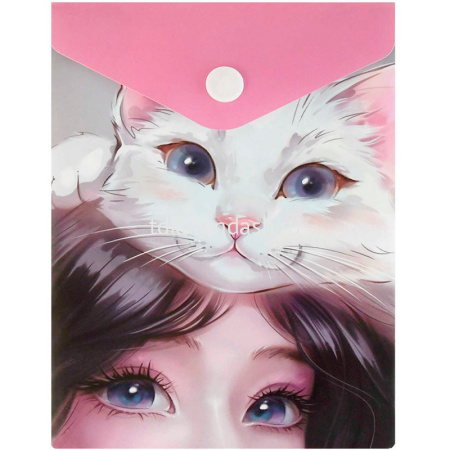 Папка-конверт на кнопке "Кошачьи нежности" 158х114мм вертикальный, полипропилен 0,18мм 69023