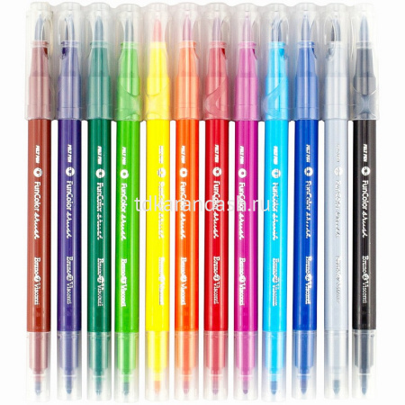 Фломастеры 12 цветов "FunColor Jumbo" двусторонние (кисть, пулевидный), в пластиковом пенале, 2 вида от магазина "Карандаш"