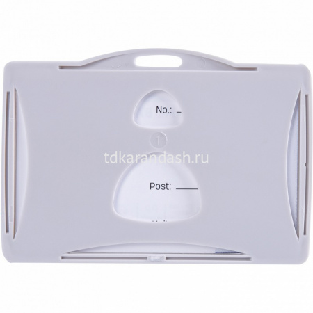 Бейдж 94х60мм горизонтальный, с серым шнуром, пластик серый E5744 от магазина "Карандаш"