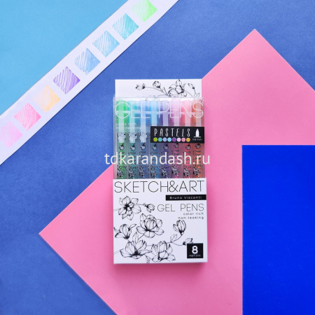 Набор гелевых ручек 8цв 0,8мм "Sketch&Art. Uni Write. Pastels" чернила пастельные, корпус Soft Touch от магазина "Карандаш"