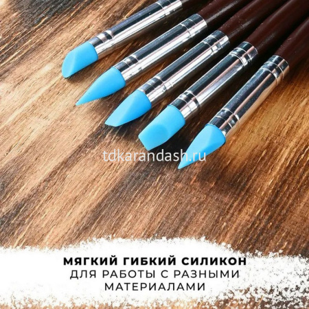 Набор кистей для моделирования силикон 5шт. (плоская, круглая, скошенные 3шт.) Y10765-24 от магазина "Карандаш"