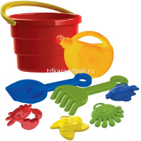 Набор д/песка "Пляж" (ведро, лейка, 4 формочки, лопатка, грабли) 70062 от магазина "Карандаш"