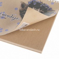 Скетчбук А5 20х20см 30л 170г/м2 "Котенок в веночке" евроспираль, крафт, жесткая подложка 072409 от магазина "Карандаш"