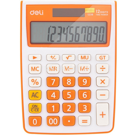 Калькулятор 12 разрядов 145х104,5х27,4мм белый/оранжевый E1238/OR