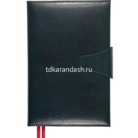 Ежедневник полудатированный А5+ "Windsor" 416стр., темно-синий, сереб. срез, натурал.кожа, на кнопке от магазина "Карандаш"