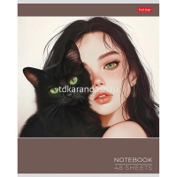 Тетрадь А5 48л клетка "Cats and girls" на скобе, ламинация Soft-touch 5 дизайнов 090022 от магазина "Карандаш"