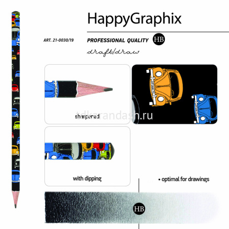 Карандаш чернографитный "Happy Graphix. Цветные автомобили" НВ 21-0030/19 от магазина "Карандаш"