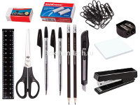 Набор настольный "Лидер" 11х19х13см 13 предметов, пластик, черный ЕК97 от магазина "Карандаш"