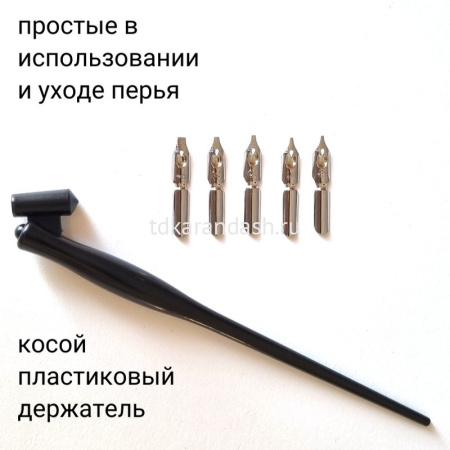 Набор для каллиграфии 6 предметов (5 переьев, косой держатель для пера) FLCG6PL от магазина "Карандаш"