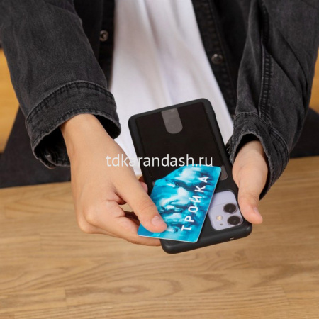 Самоклеящийся карман 65х98мм черный, на чехол телефона, для двух карт, пвх 2969.С.300-107 от магазина "Карандаш"