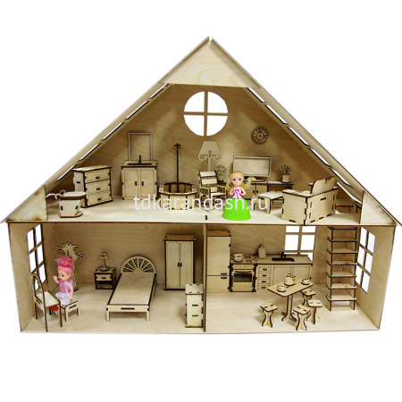 Кукольный дом с мансардой 66х20х50см фанера 010012 от магазина "Карандаш"