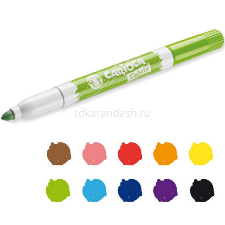 Фломастеры 10 цветов "Fabric Liner" для ткани, несмываемые, картон 42909 от магазина "Карандаш"