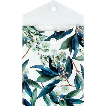 Папка-конверт на кнопке "Эвкалипт" 158х114мм вертикальный, полипропилен 0,18мм 69032 от магазина "Карандаш"