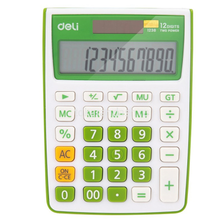 Калькулятор 12 разрядов 145х104,5х27,4мм белый/зеленый E1238