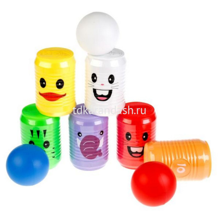 Игра "Сбей банку" пластик (6 банок, 3 шара) Y7663-18 от магазина "Карандаш"