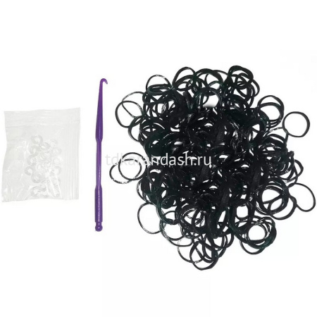 Резиночки для плетения 9х14см 200шт с крючком и зажимами черные TZ2371