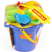 Набор д/песка №154 (ведро с носиком, ситечко-цветок, совок №2, грабельки №2, лейка, 3 формочки) 4948 от магазина "Карандаш"