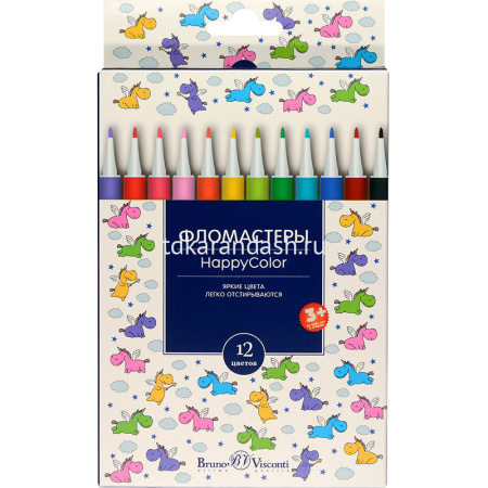 Фломастеры 12 цветов "HappyColor" картон 32-0023 от магазина "Карандаш"
