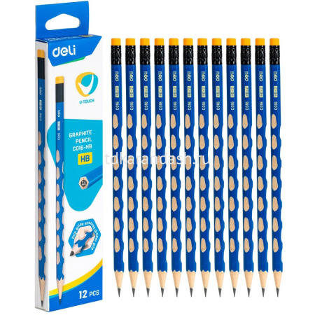 Карандаш чернографитный "U-Touch" HB с ластиком, трехгранный, корпус синий EC016-HB от магазина "Карандаш"