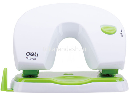 Дырокол "Vivid" 20л 2-отв, d-6мм пластик, фиксирующий механизм, белый/салатовый E0123 от магазина "Карандаш"