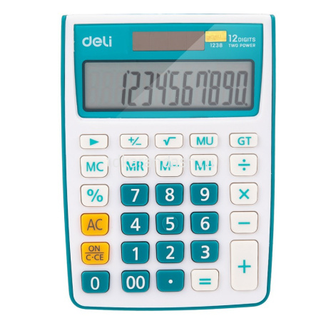 Калькулятор 12 разрядов 145х104,5х27,4мм белый/бирюзовый E1238