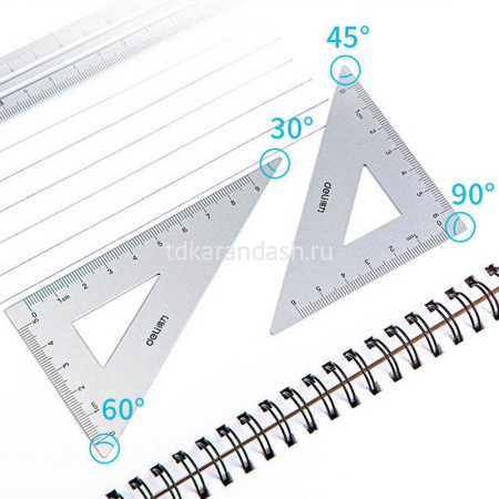 Набор 4 предмета (линейка 15см, треугольники 9/6см, транспортир 9см) металл 79532Silver от магазина "Карандаш"
