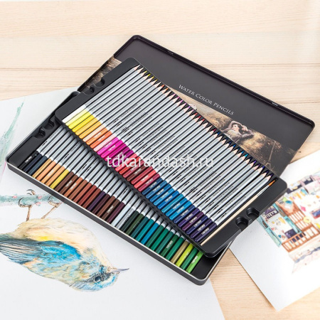 Карандаши акварельные 72 цветов "Nuevo" шестигранные, серебр.корпус - липа, металл 6524 от магазина "Карандаш"